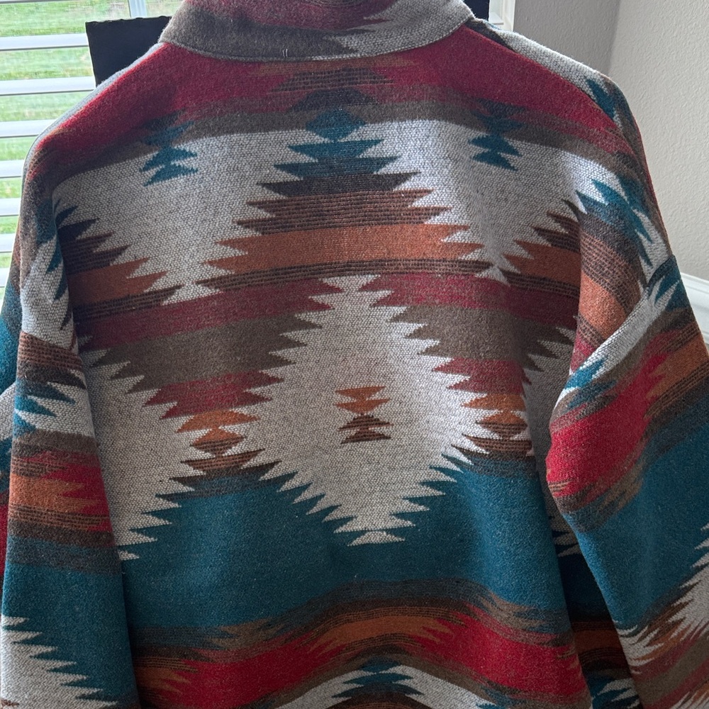 Wool Blend Geometric Pattern Jacket - Teal & Red - Picture 5 of 6